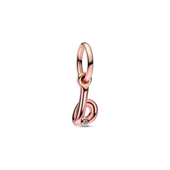 Pandora Moments 14K Rose Gold Plated Cz B Script Charm - Picture 1 of 2